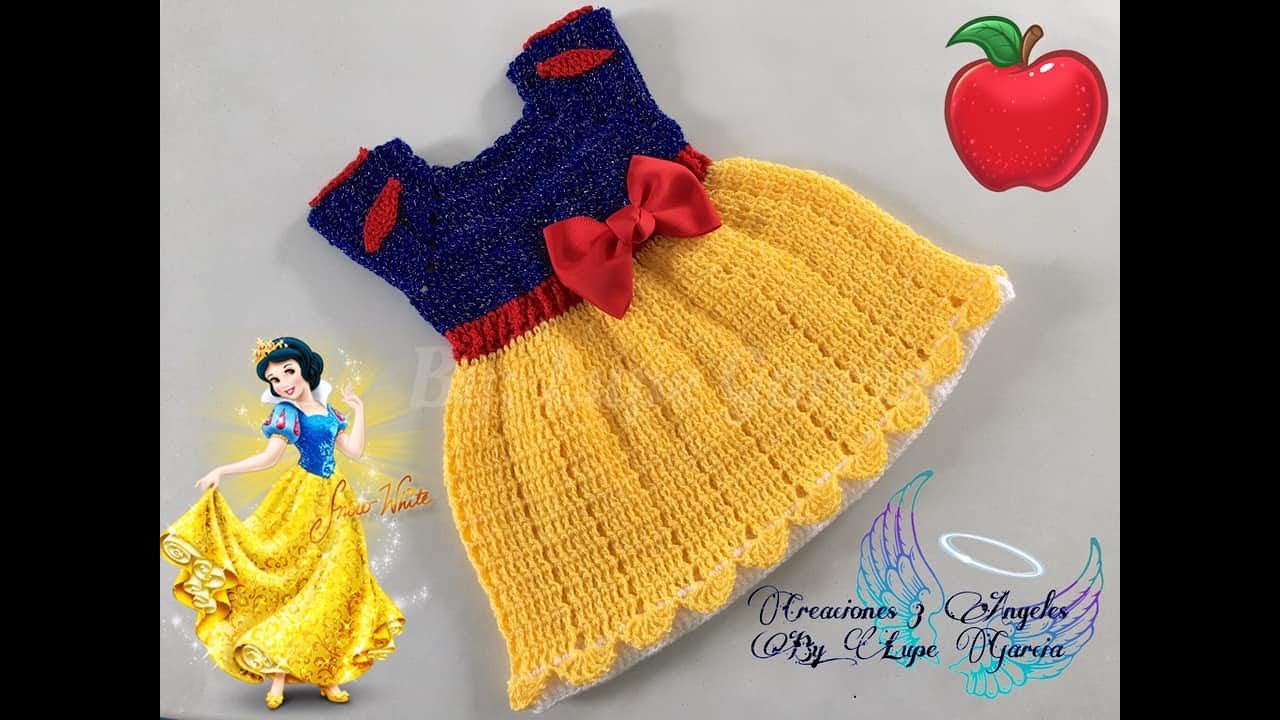 Como Hacer Vestido Tejido a Crochet Tema Princesa Blanca Nieves Talla 0-3meses
