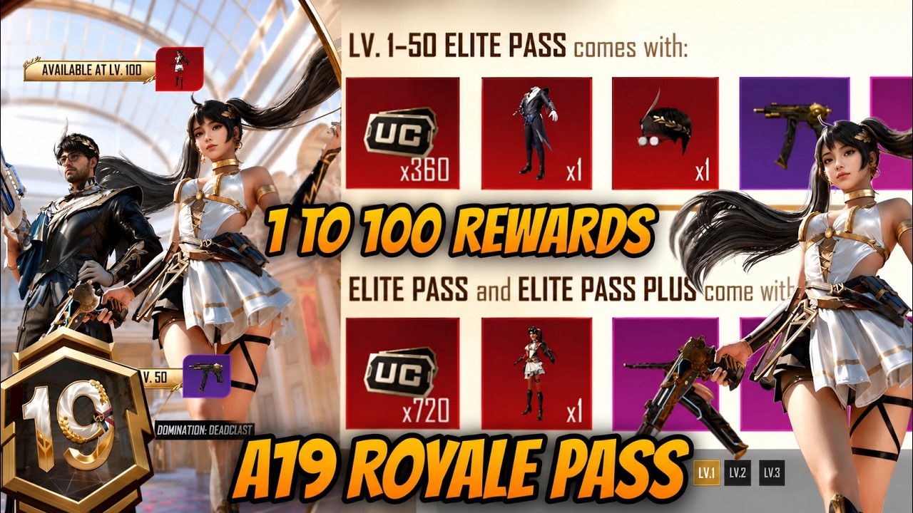 🔥A19 ROYAL PASS IS HERE - 1 TO 100 REWARDS AND COMPLETE LOOK IN 4.4 UPDATE