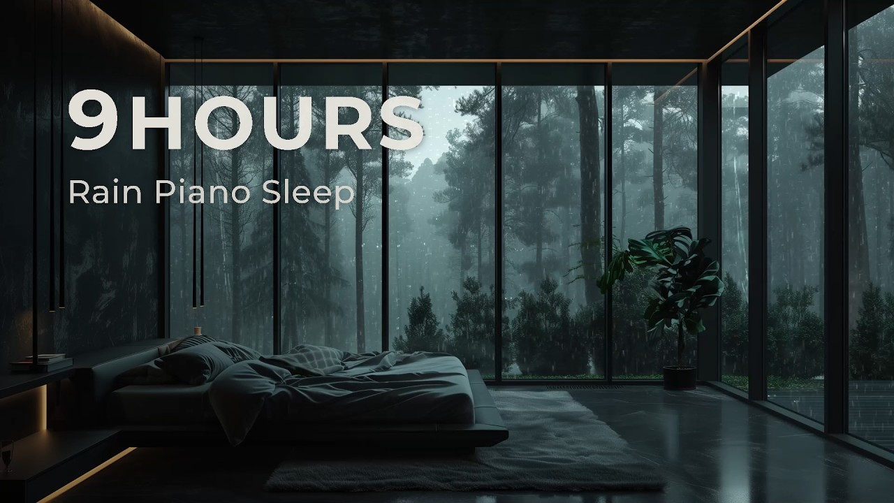 9 Hours Rain Piano Sleep 🌧️ Soft Piano Music with Gentle Rain | Screen Dark After 60 Minutes