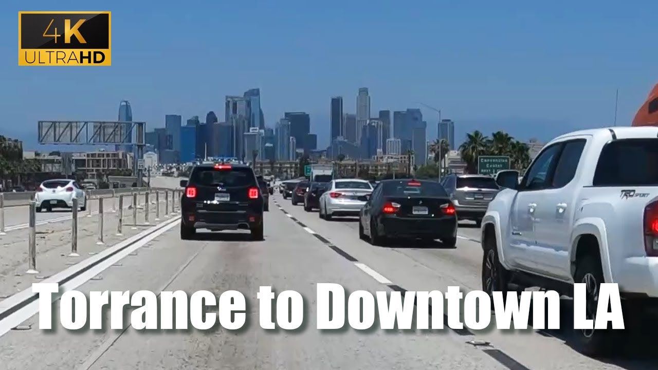 Torrance to Downtown Los Angeles - 110 Freeway - 4K Driving Tour