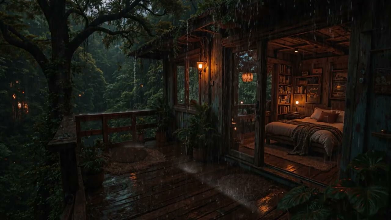Gentle Rain Under Dark Forest Skies by a Cozy Cabin 🌧️🌲 | Deep Sleep Sounds