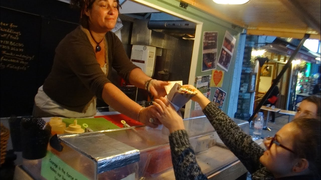 Buying a Delicious Falafel Wrap - Middle Eastern Street Food: by “Friendly Falafels”, Hampstead.