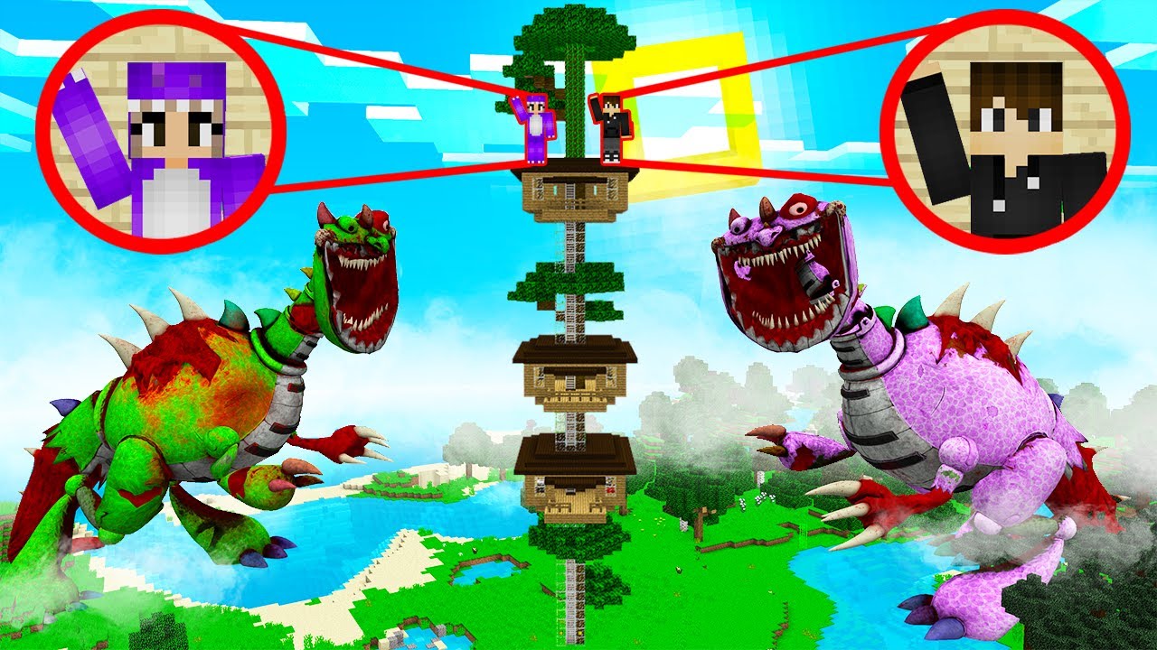 ПИАНОЗАВР И ЕГО ДЕВУШКА НАПАЛИ НА НАШ ДОМ НА ДЕРЕВЕ В МАЙНКРАФТ! ЕНОТИК PIANOSAURUS GIRL MINECRAFT