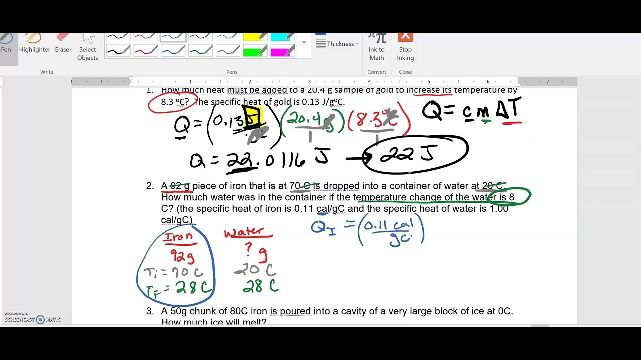 Physics Heat Transfer--Math Examples Q=mcT