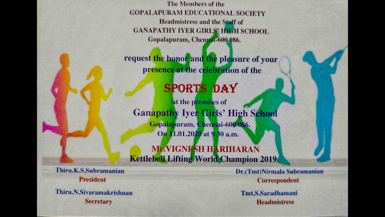 Vignesh Hariharan | Ganapathy Iyer Girls High School | Sports Day | Chief Guest | 2020