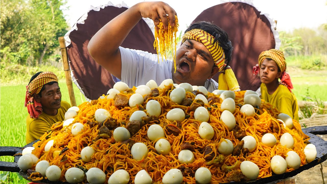 King Guy Eat Alone Huge Mutton Noodles with 100 Eggs - The Great Foodie Eating Show in Village