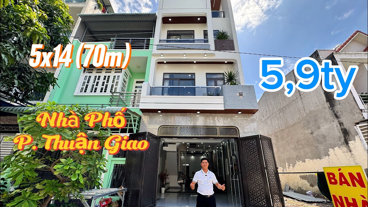 Bán nhà phố P. Thuận Giao - TP. Thuận An. 5x14 (70m2). Sổ hoàn công. Full nội thất 