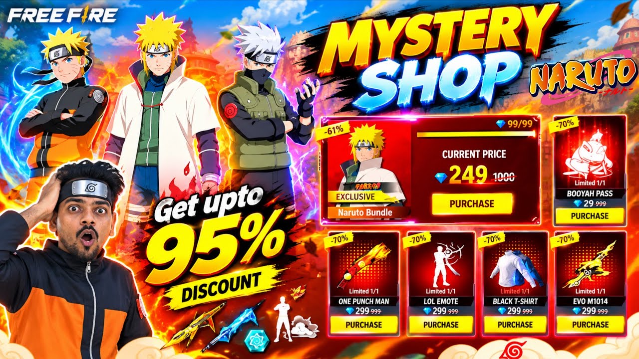 How To Get Free Bundle & Emote Mystery Shop Naruto Event🔥🎁 | Ff Upcoming Events🎁 | Free Fire India🇮🇳
