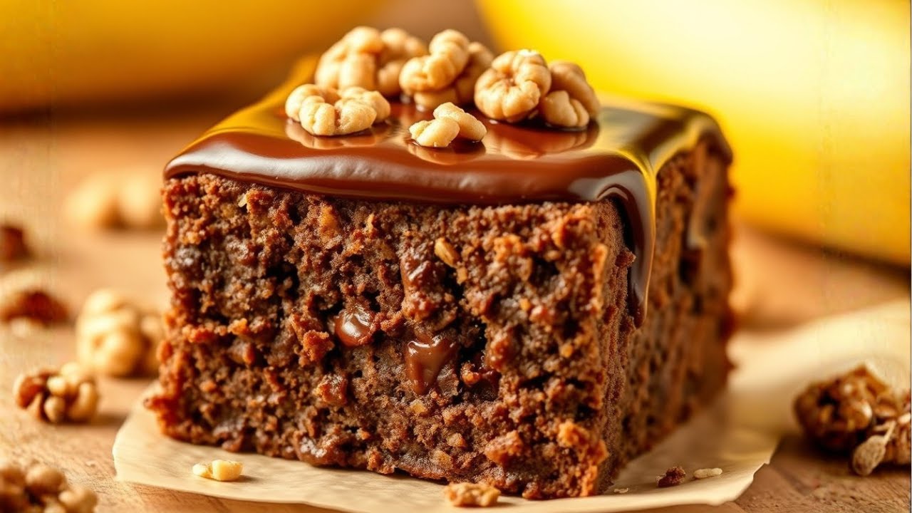 SUPERBE Brownie à l'Avoine, Pomme et Banane ! Gâteau Sain Sans Farine ni Sucre — Fait à la Poêle !