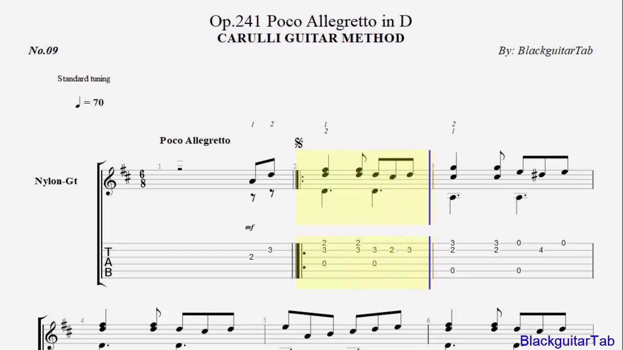Carulli Guitar-Op.241 Poco Allegretto in D (No.9)/BlackguitarTab