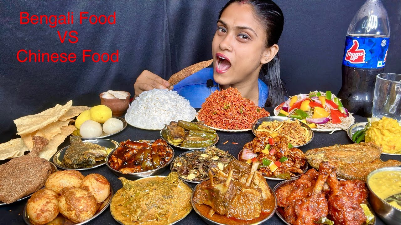 Eating Dal chawal Karela Baingan Fry Fish Curry Mutton Curry Schezwan Rice Chilli Chicken Lollipop