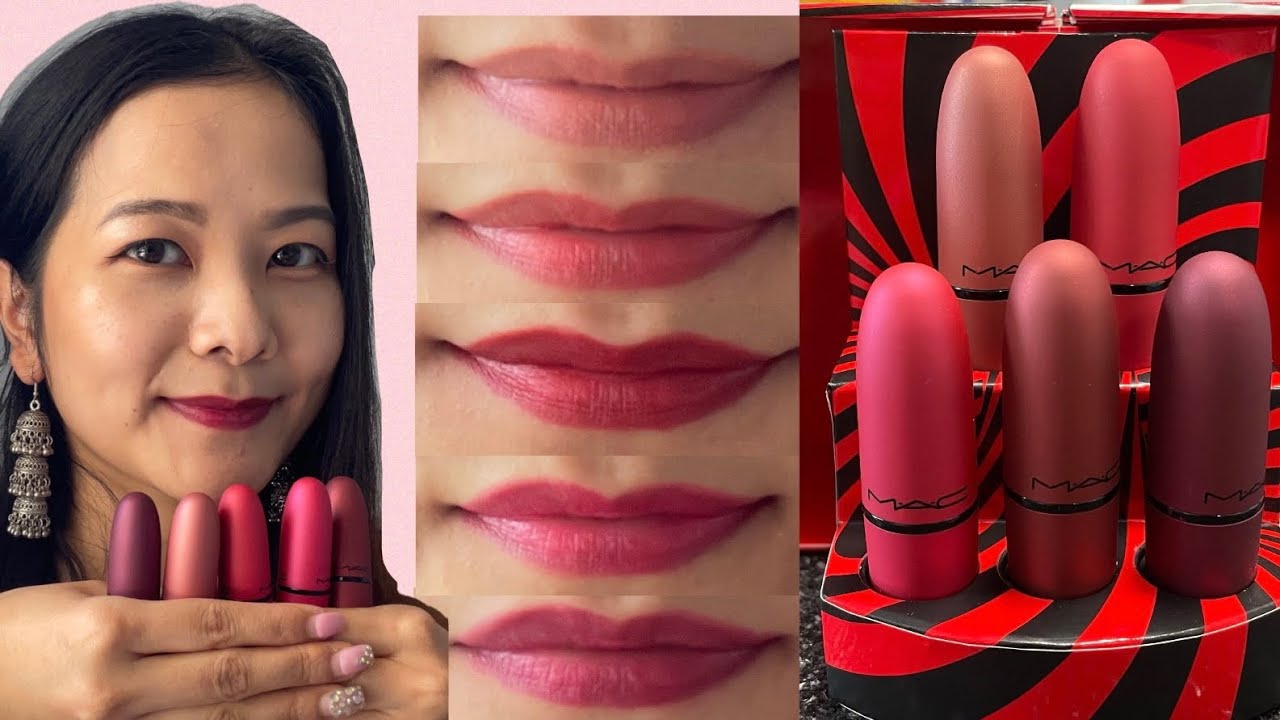 MAC Mistletoe Powder Kiss Lipstick Set | Swatch