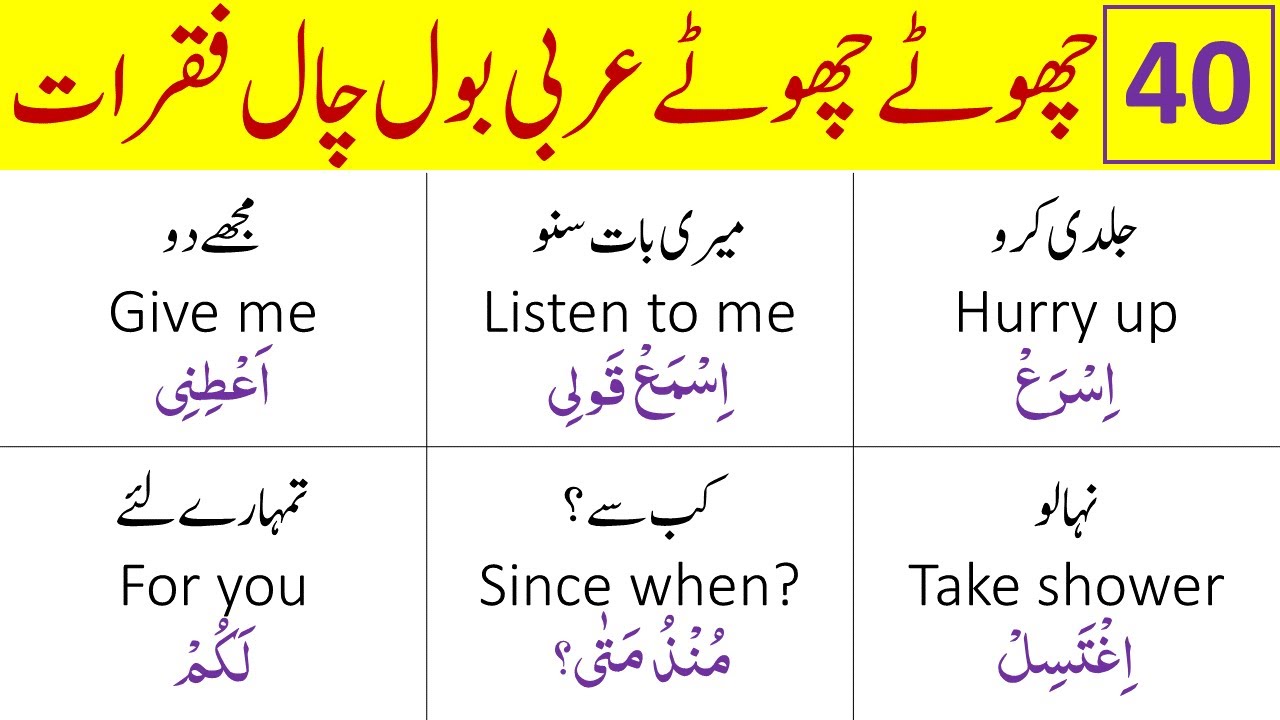 40 Short Sentences you Use in your daily life | Arabic Learning | Learn Arabic | عربی اردو جملے