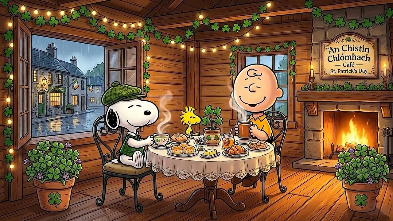 Cozy St. Patrick’s Day Jazz Café 🍀 Soft Irish Jazz Ambience with Snoopy for Relaxing, Study & Sleep