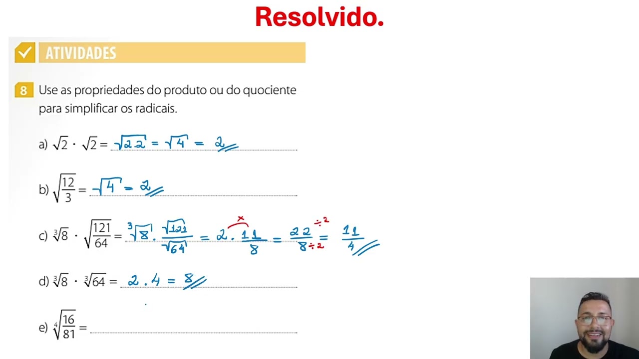 Aula 3 - Parte 1 - 8 Ano - Exercícios de propriedades dos Radicais