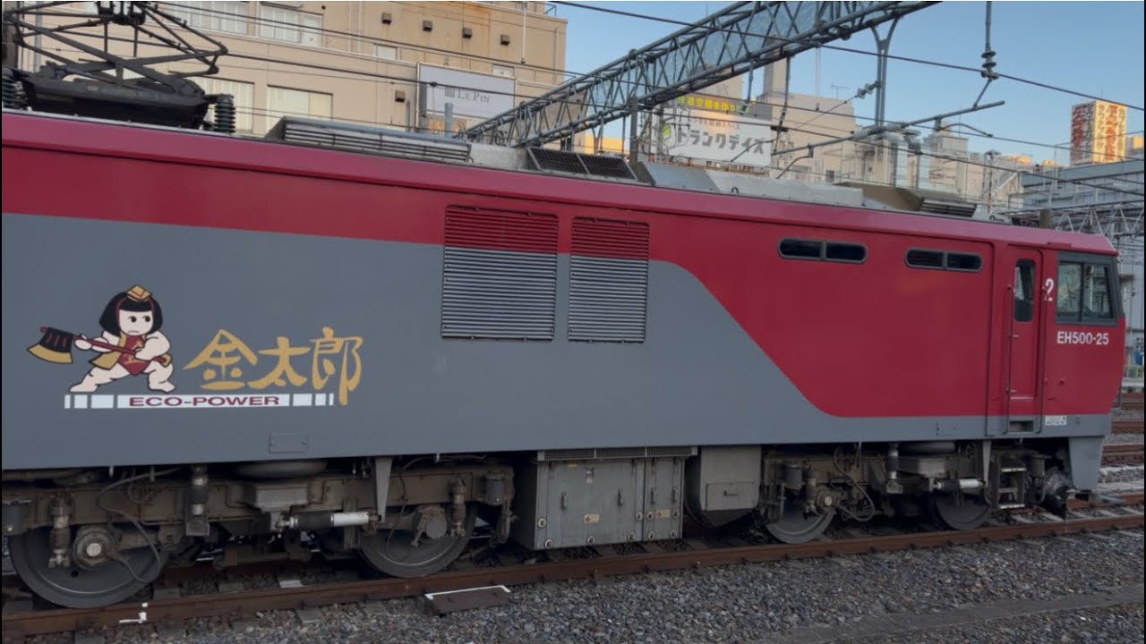 【4K高画質】【約１６時間２５分遅れ】JR貨物EH500形25号機〔仙貨〕＋コキ20両が大宮駅5番線に到着停車〜すぐ発車するフルシーン（4080Pレ・仙貨A164・コンテナ輸送） 2026.2.9