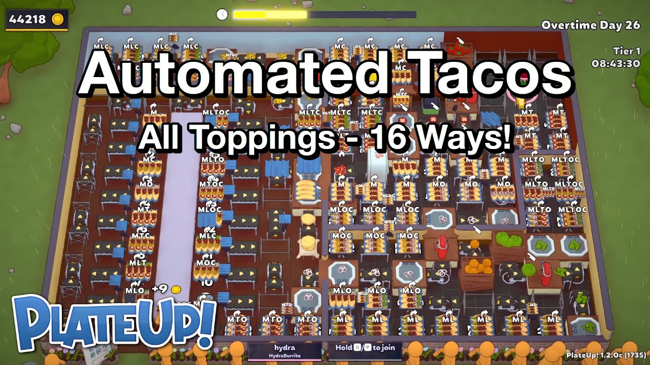 Solo Day 1 to Auto Tacos All Toppings - 16 Ways! - Automation - PlateUp!