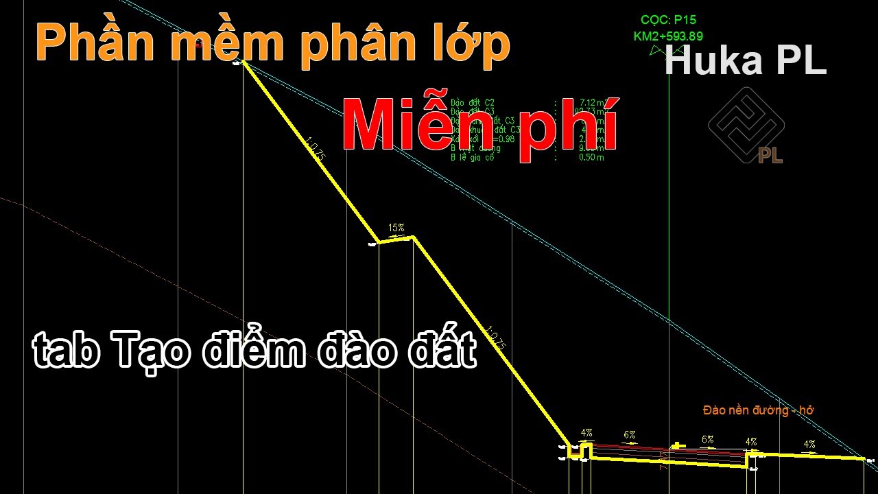 Tab Tạo điểm - Đào đất nền đường - Hướng dẫn sử dụng Phần mềm phân lớp đắp miễn phí - Huka PL