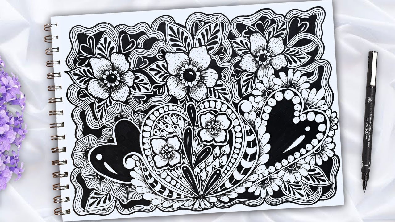 How to draw florals Zentangle Art 🌸 Florals Zentangle For Beginners