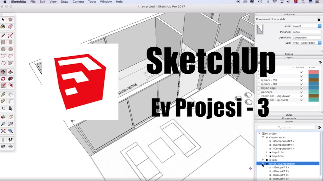 SketchUp Ev Projesi 3 - Sürgülü Kapı, 3D Warehouse