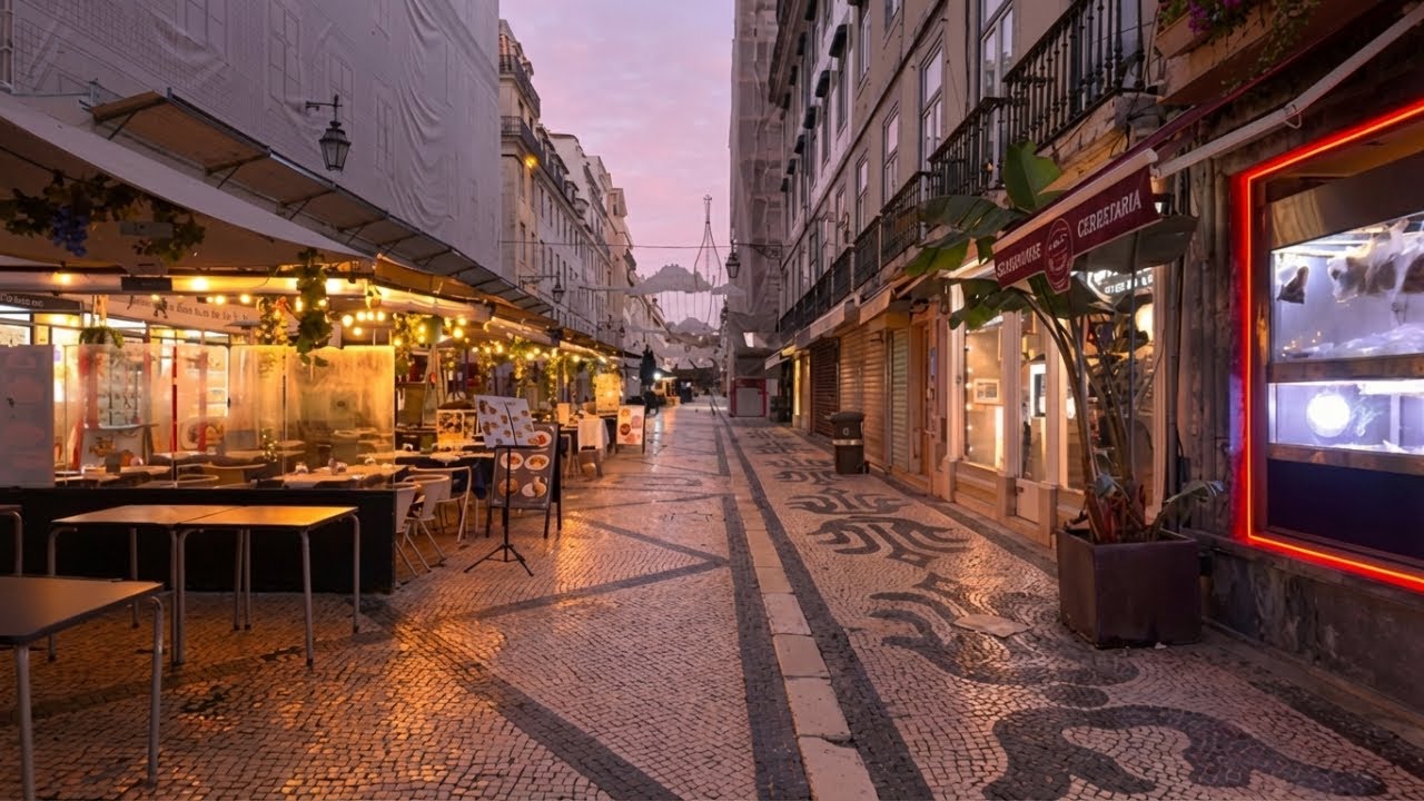 Lisbon Early Morning Walk ☁️ Empty Streets from River to Chiado | 4K HDR