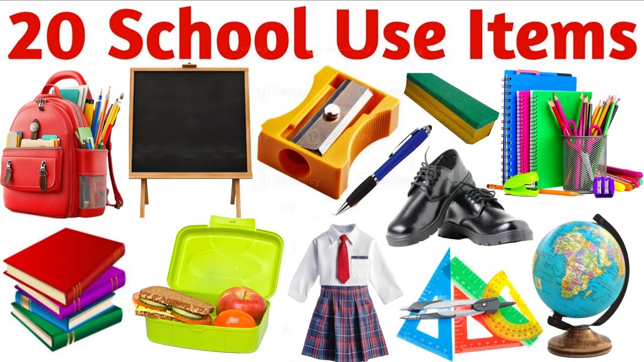 20 स्कूल में इस्तेमाल होने वाली चीज़ें | 20 School Items Names in English for Kids Learning