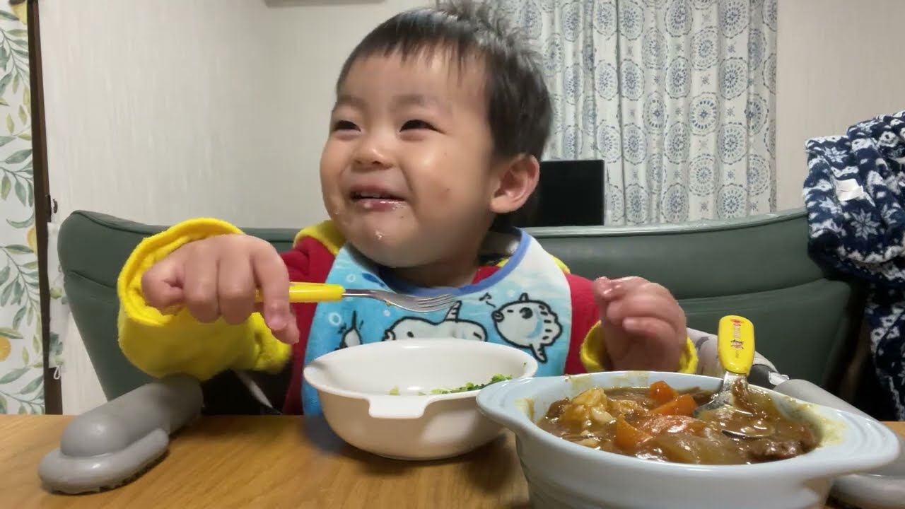 🍒Infant food  Dinner with two people 👶 ♥ Broccoli, curry rice 🍛🍒【ママと二人で晩御飯👶♥ブロッコリー、カレーライス🍛】