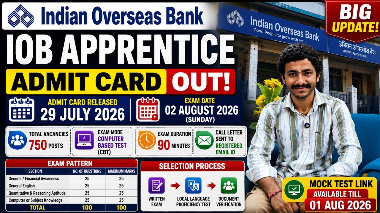 IOB Apprentice 2026 Official Exam Notice Released | August 2 Exam | Full Details