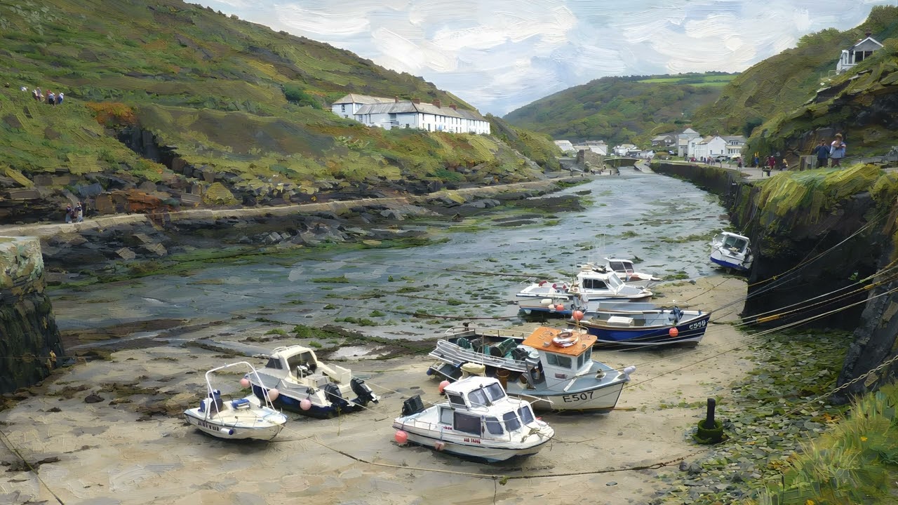 Quiet Harbour at Low Tide | Luxury 4K Coastal Oil Painting for Frame TV (2 Hours)
