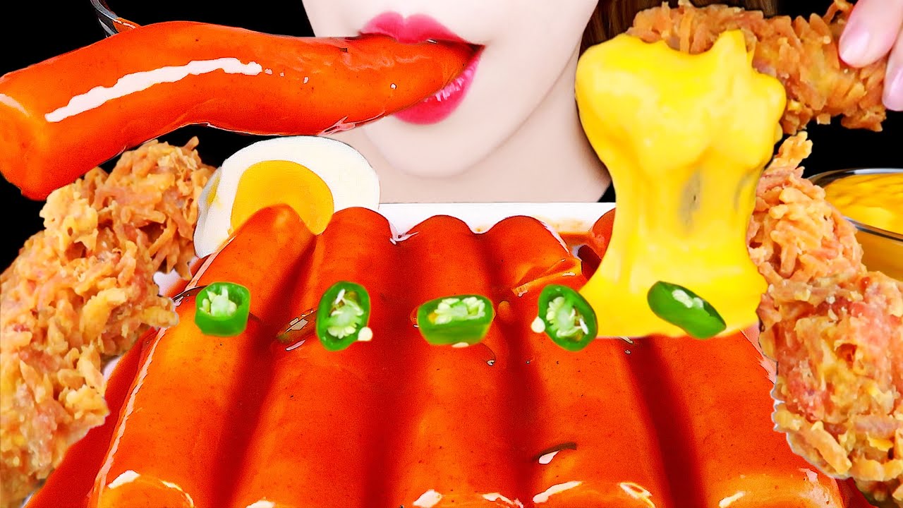 ASMR GIANT TTEOKBOKKI, FRIED CHICKEN, CHEESE SAUCEEATING SOUNDS MUKBANG 가래떡 떡볶이, 포테이토 치킨 먹방 咀嚼音