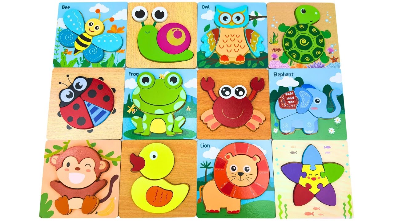 Learn Animal Names & Shapes with Matching Activity Puzzle | Preschool Toddler Toy Learning Video