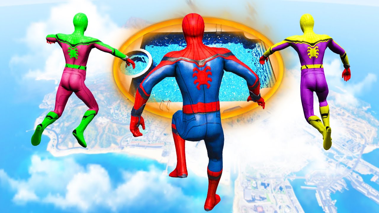 GTA 5 Rainbow Spiderman Jumping Into Portals (Ragdolls/Euphoria Physics) #3