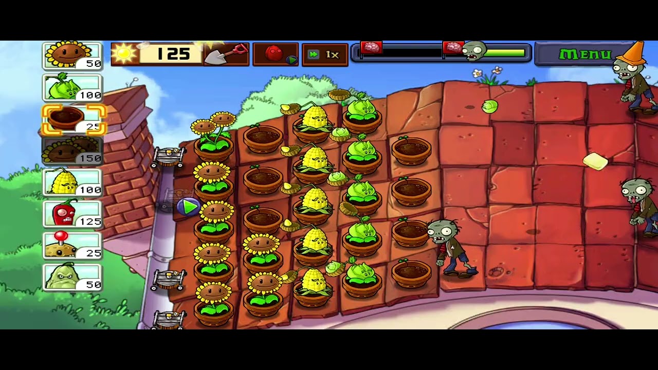 Jogando PVZ no projeto de hoje nível 3 do telhado 