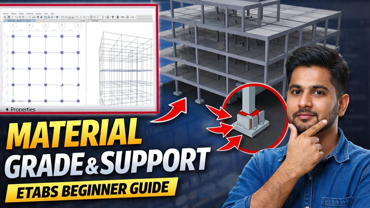 How to Assign Material Grade & Supports in ETABS | Step-by-Step Beginner Tutorial #etabs 