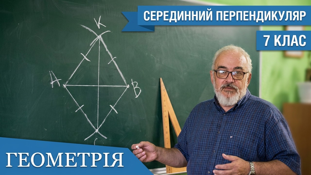 Курс 4(4). Заняття №6.  Побудова серединного перпендикуляра до заданого відрізка. геометрія 7.