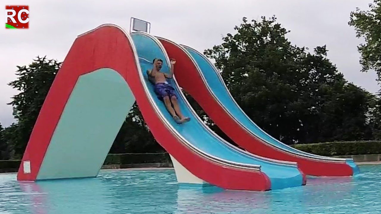Freibad Rüppurr - doppelte Steilrutsche (3m hohe Betonrutsche / 3 meter high concrete slide)