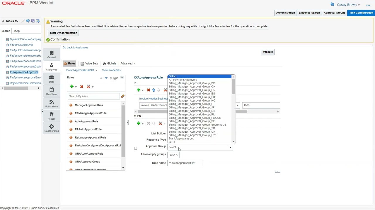 Oracle Fusion — настройка рабочего процесса счетов AP — пользовательские правила