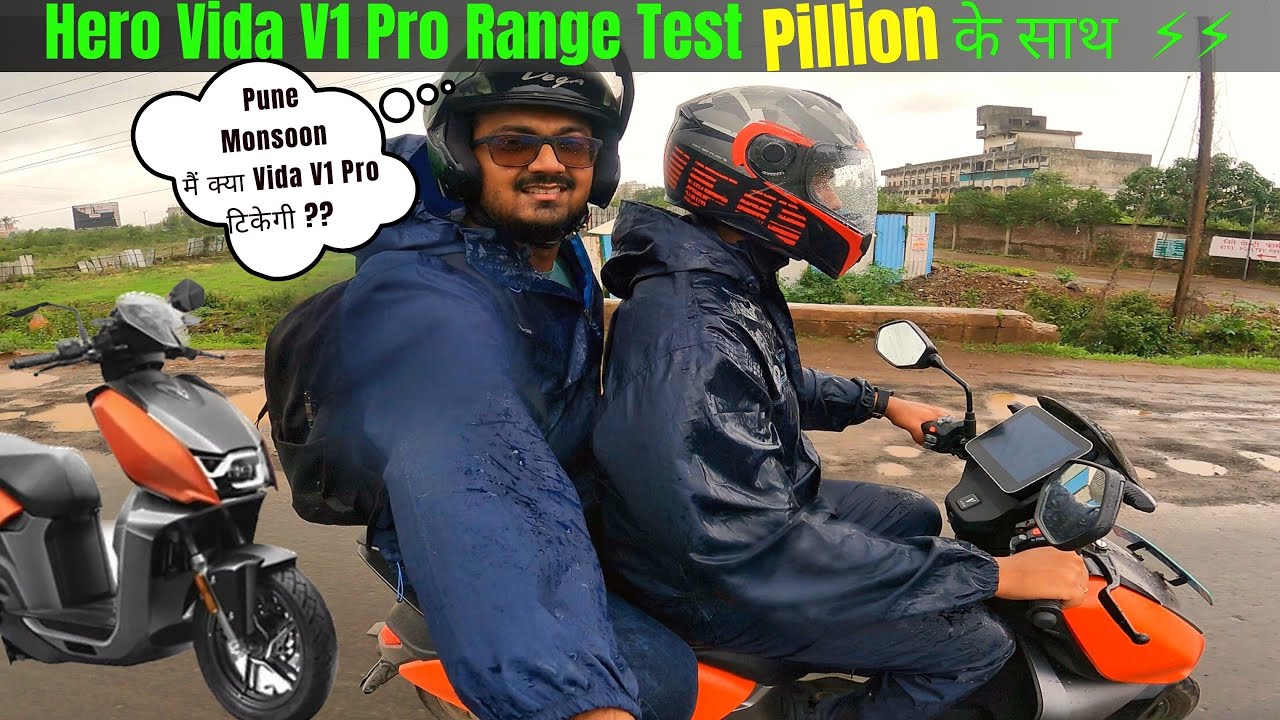 Vida V1 Pro Range Test With Pillion  😊⚡️🛵  Pune Monsoon में Vida कैसी चल रही है? @vidaworldofficial