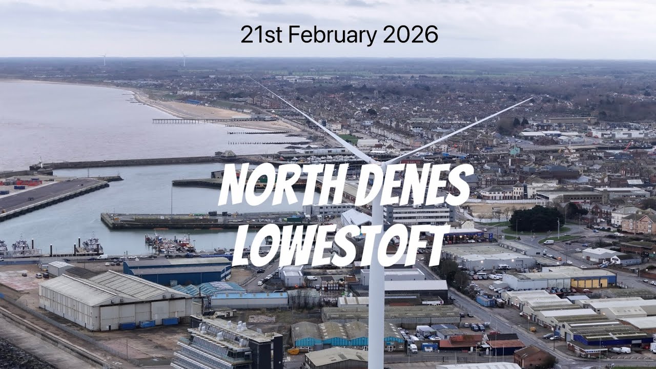 Ness Point and North Denes , Lowestoft and fly past Gulliver Wind Turbine.  21st February 2026