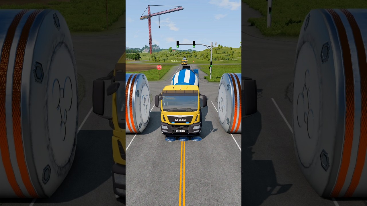 City Bus & School Bus vs Hydraulic Crush - BeamNG.Drive #shorts #beamngdrive