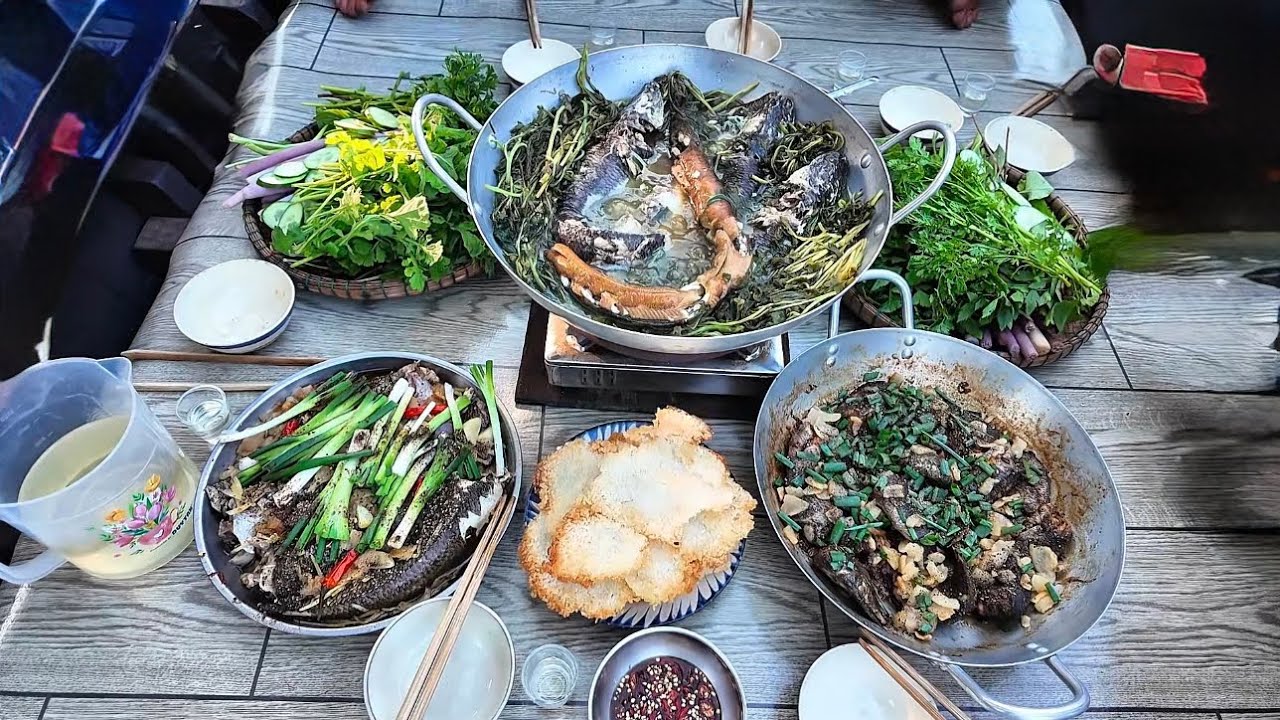 Thăm Lợp,Sà Di Lúc Nước Kém Trúng Nhiều Cá Lớn Làm Món Cá Lóc Sìn Chưng Và Hấp Rau Cốc Nhậu Tới Tối 