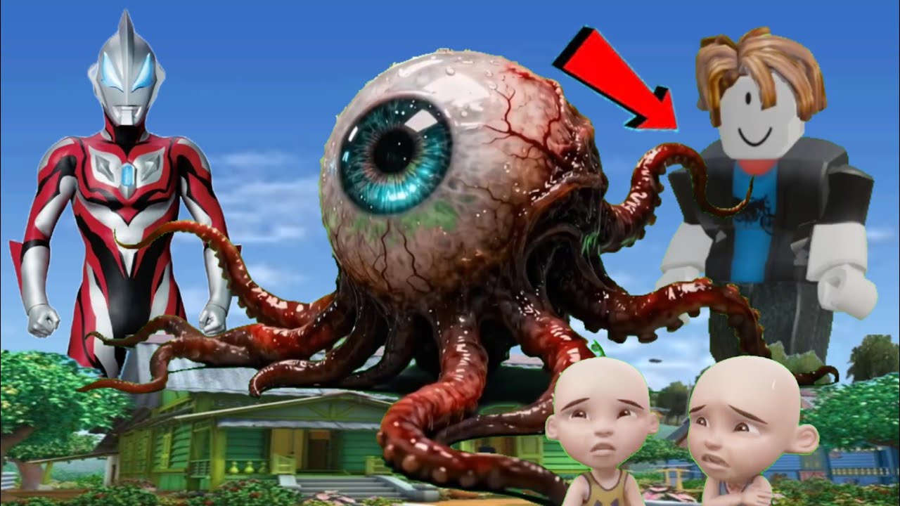 ULTRAMAN GEED UPIN IPIN & ROBLOX BACON melawan MONSTER GURITA MATA dikampung durian runtuh 