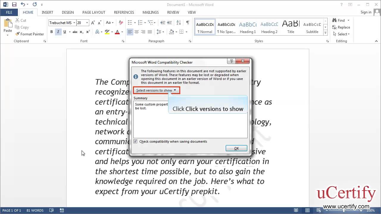 ms word 2013 how to check for compatibility issues demo