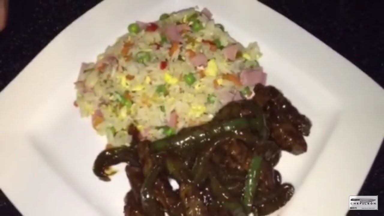 Carne con Pimenton y arroz chino