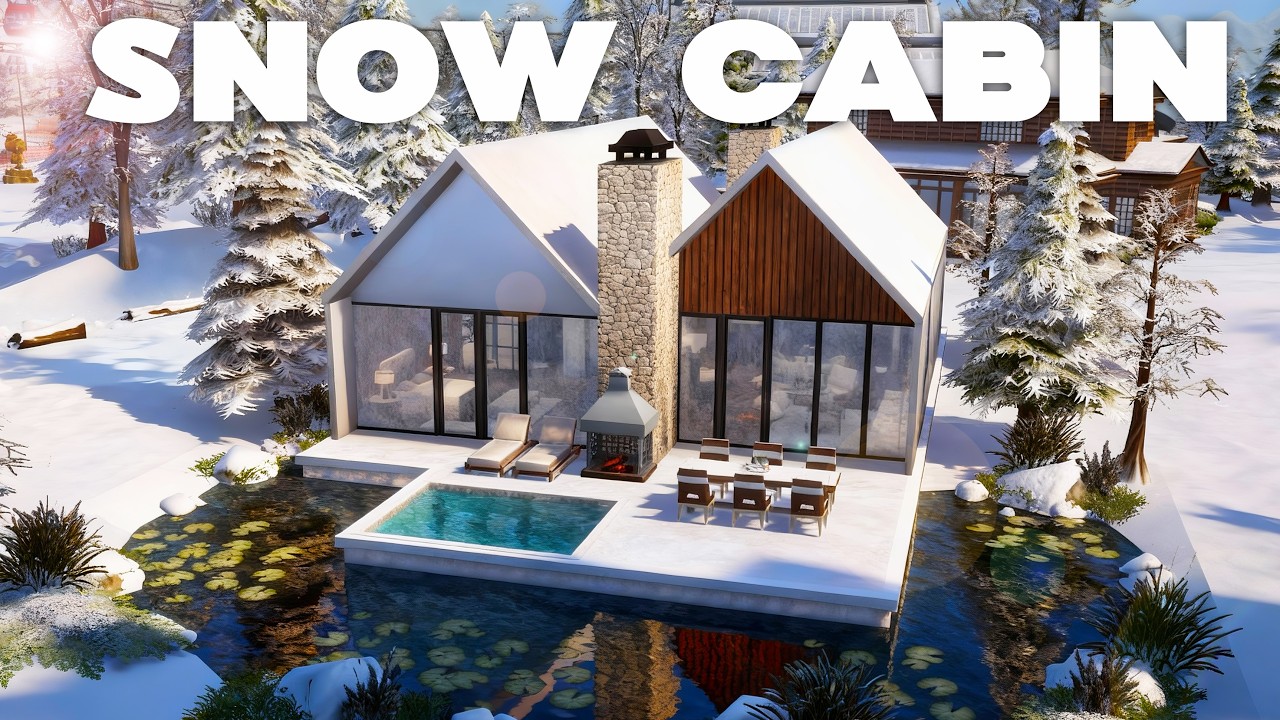 The Sims 4 Snow Cabin | Cozy Modern Winter House in Mt. Komorebi | Speed Build | No CC | ASMR