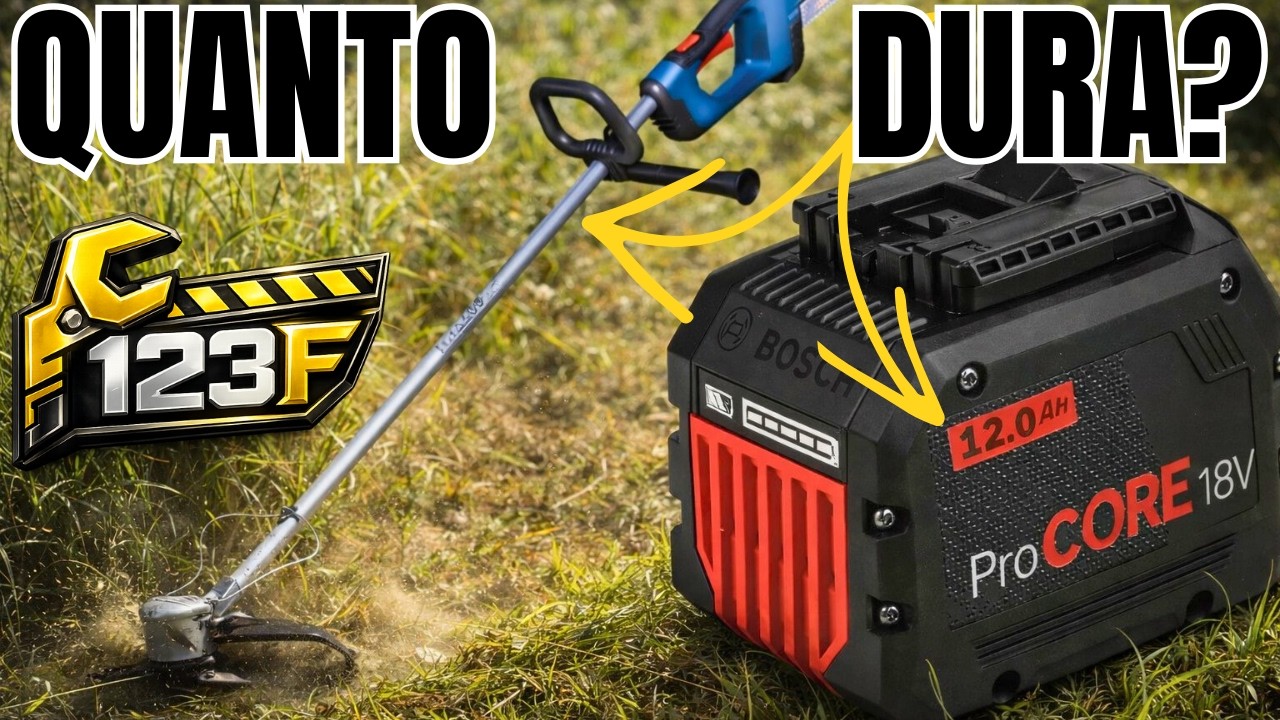 TESTE DE AUTONOMIA ROÇADEIRA BOSCH BRUSHLESS 2 EM 1 GFR 18V-23 COM BATERIA PROCORE 12Ah NO MATAGAL
