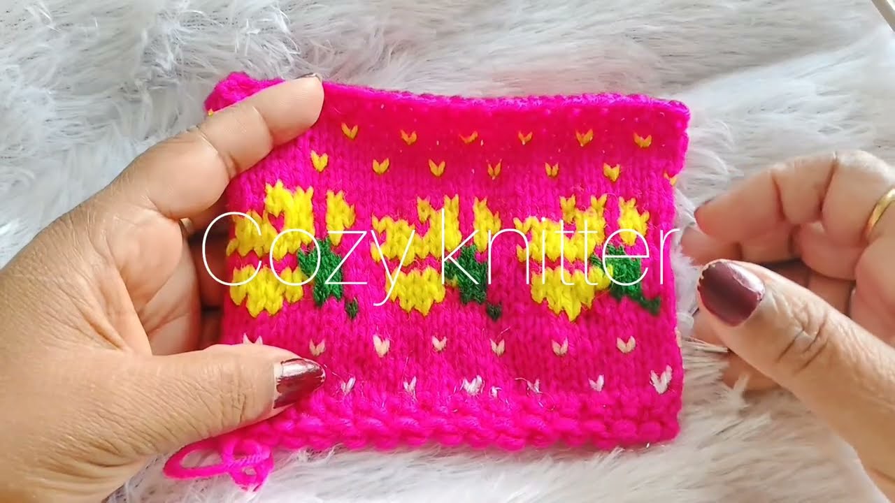 Easy🌼flower knitted design tutorial#knitting #knittingpattern#crochet#diy#diyknitting #handmade#knit
