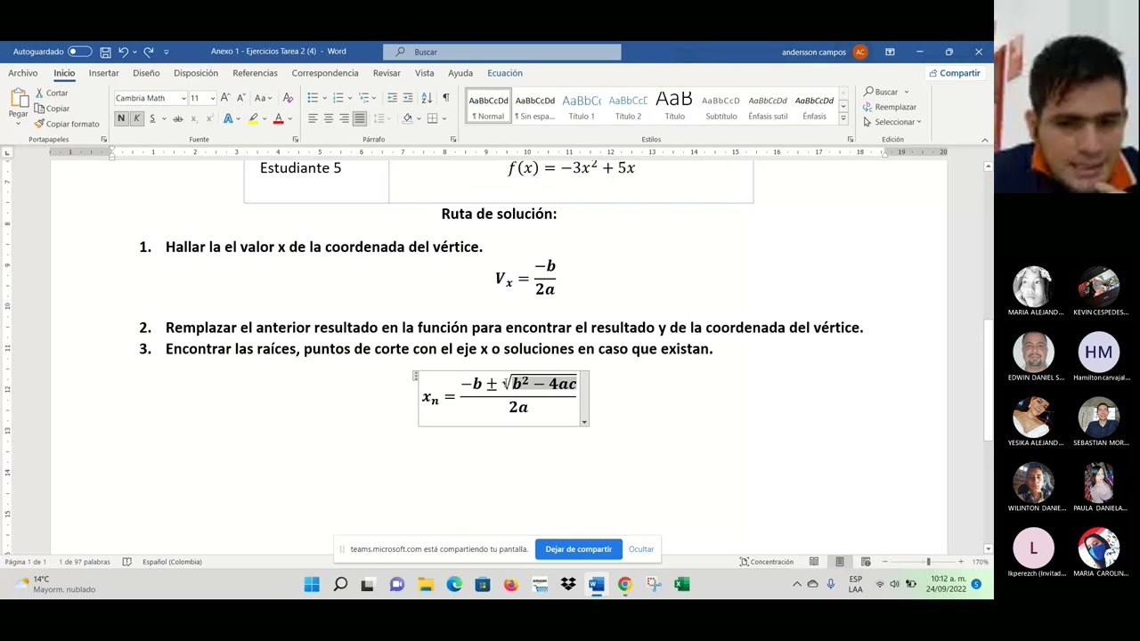 Tarea 2. Punto 4. Cálculo Diferencial. Función Cuadrática.