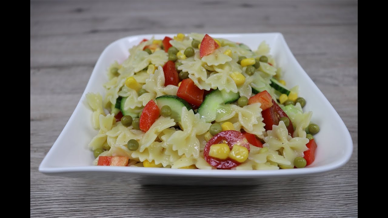 Салат из макарон с овощами салат без майонеза  (Nudelsalat)