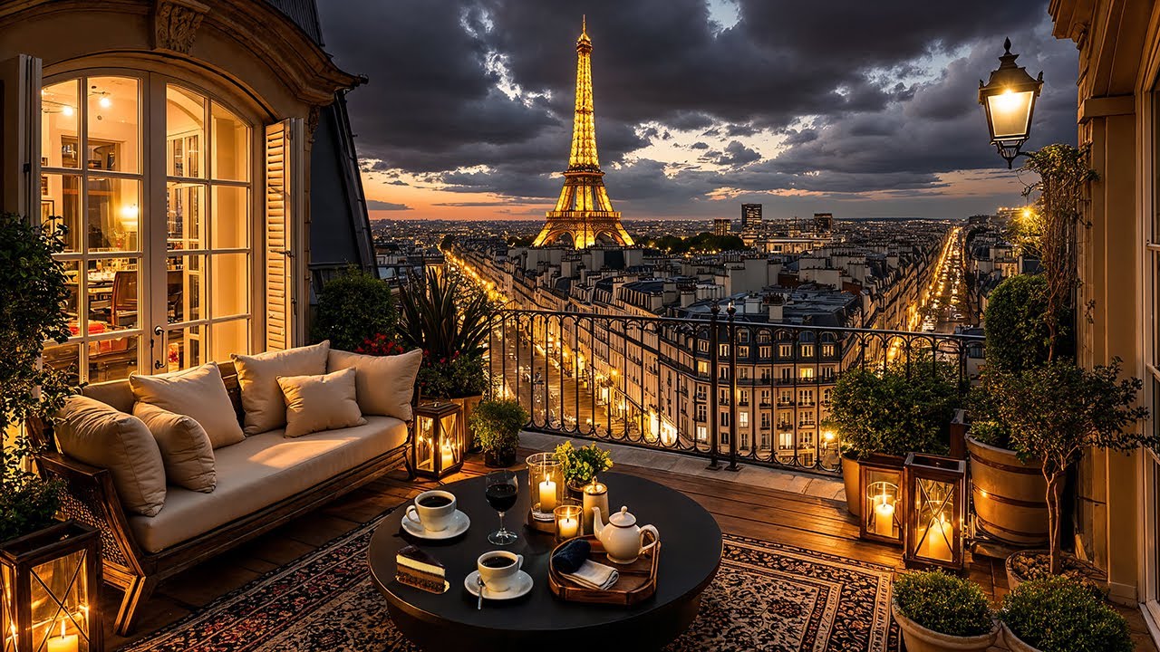 Elegant Night Jazz in Paris ☕ Rooftop Caf&eacute; Ambience & Smooth Jazz Music for Focus, Late Work